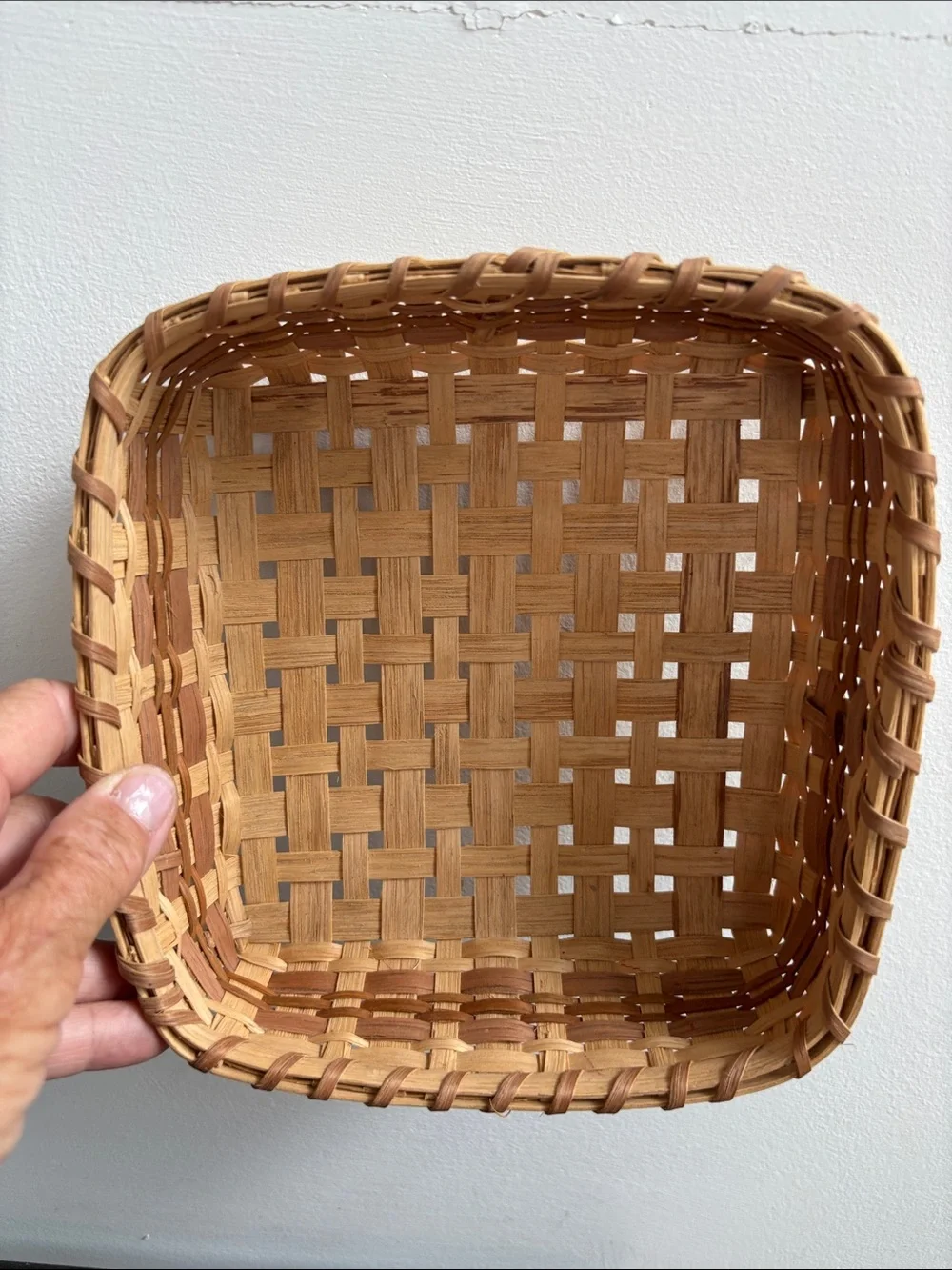 Handwoven square 2 tone basket, tan/brown, lightweight